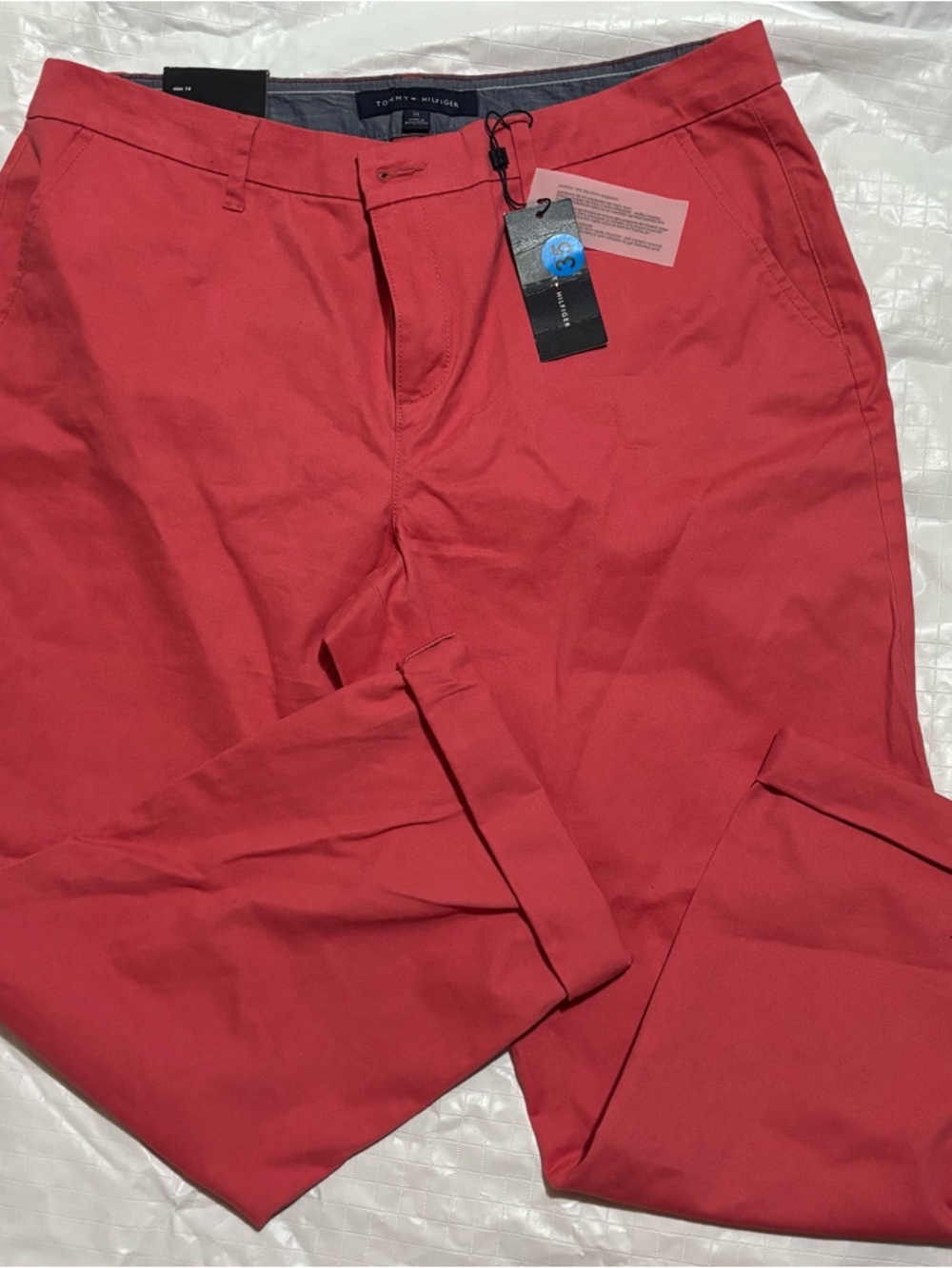 Tommy Hilfiger Women's Coral-Red Hampton Stretch Slim Cropped Ankle Chino 14